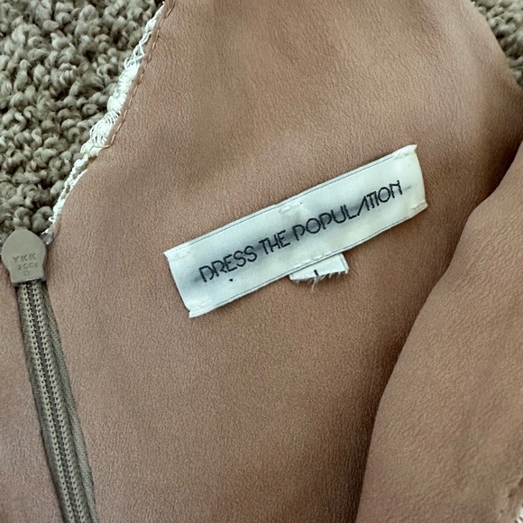 Dress The Population White and Nude Lace Ava Dress - V Neck Mini - Picture 7 of 16